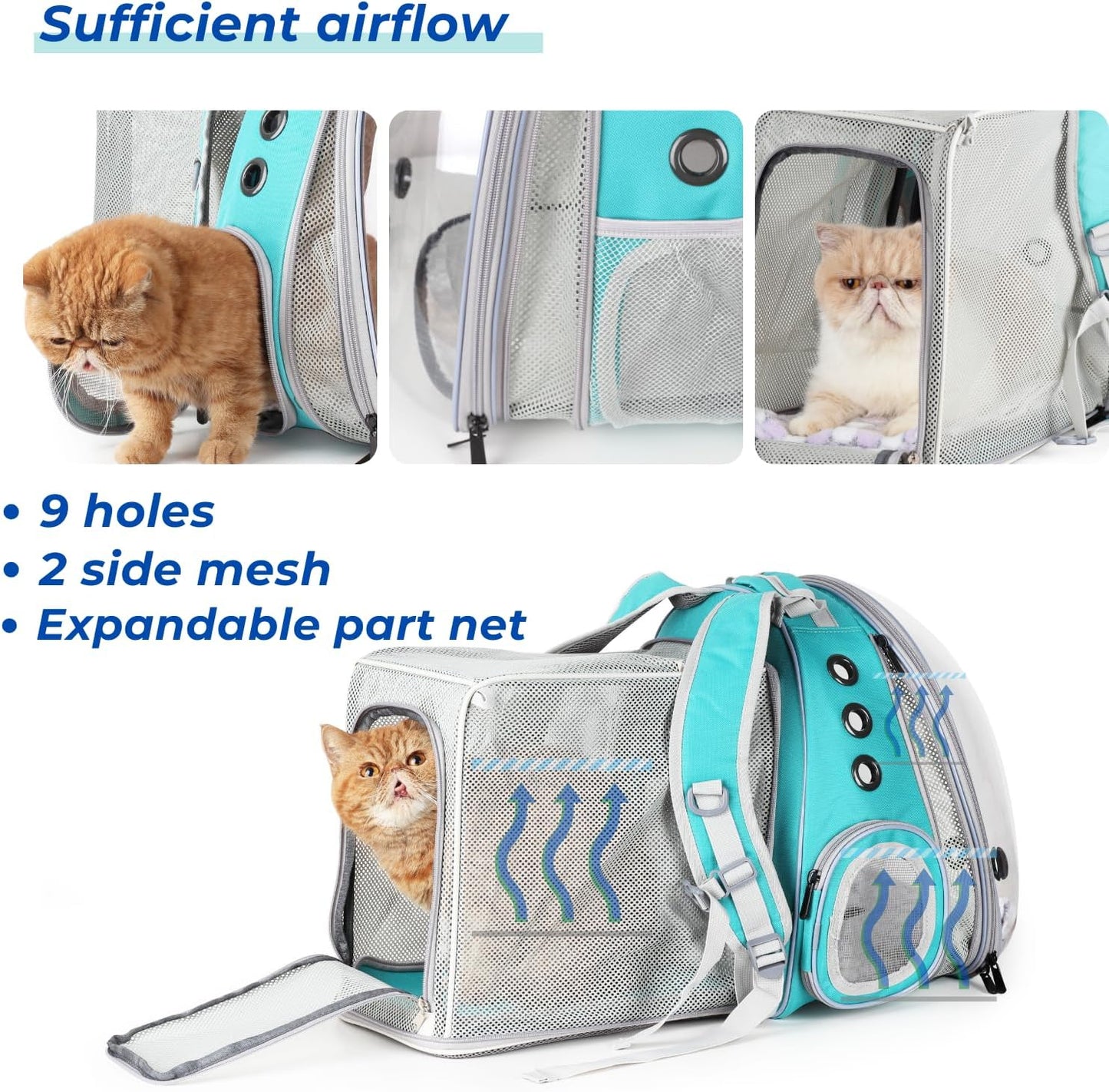 Cat Carrier Backpack, Bubble Dual Expandable Backpack Carrier, Pets and Small Dogs,Airline-Approved, Designed for Travel, Hiking, Walking & Outdoor Use (Dual Expandable-Green)