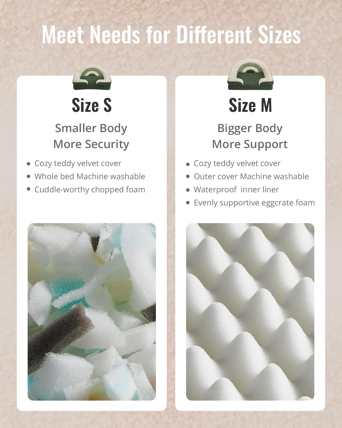 Foam Dog Bed Medium Size, Pet Sofa with Washable Cover and Waterproof Liner, Soft Teddy Plush with Rainbow Design (Green)