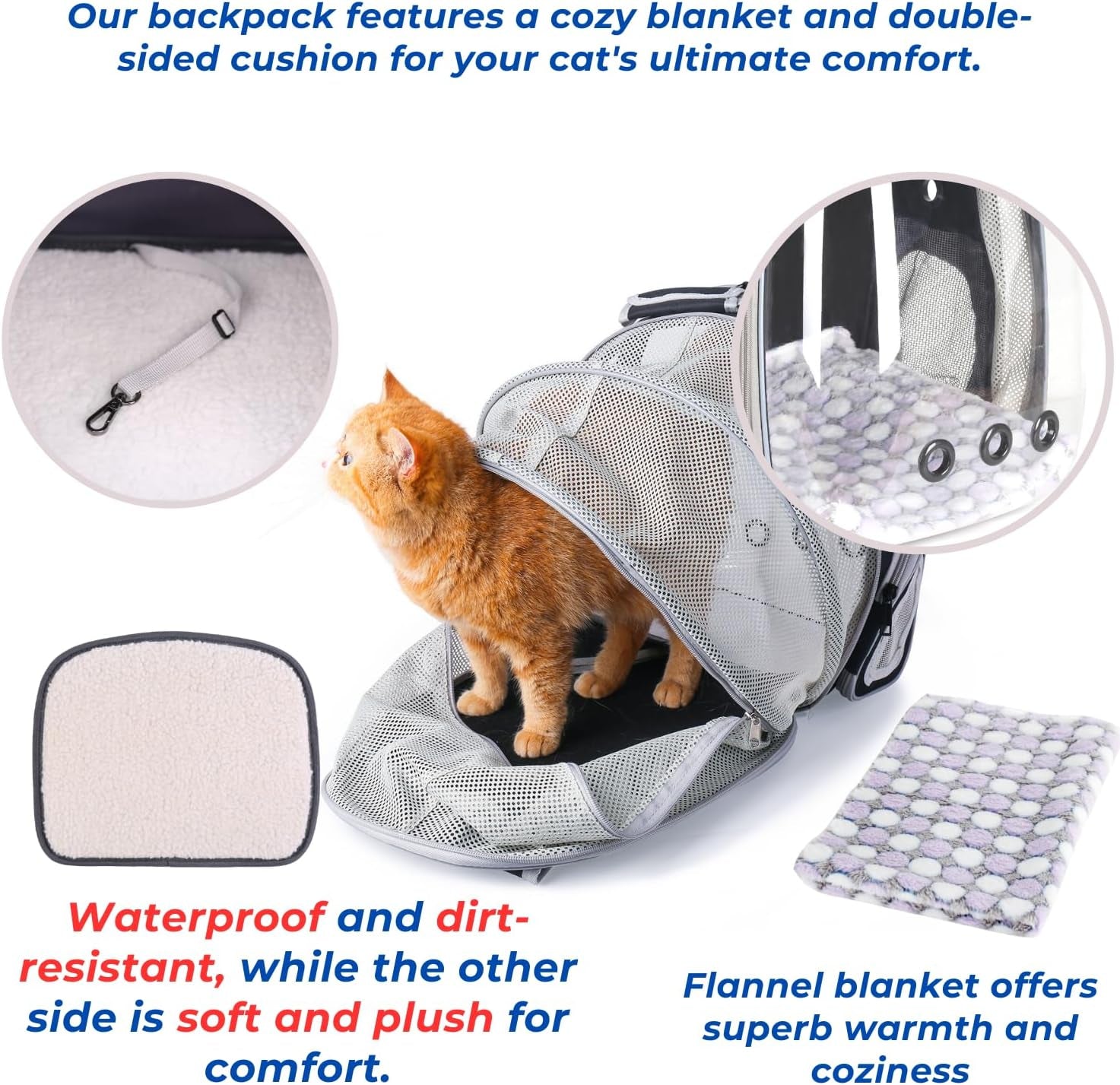 Cat Carrier Backpack, Bubble Expandable Backpack Carrier, Pets and Small Dogs,Airline-Approved, Designed for Travel, Hiking, Walking & Outdoor Use (Back Expandable-Black)