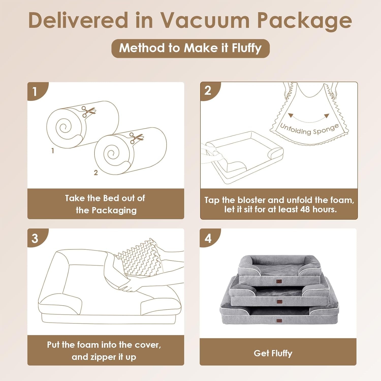 Orthopedic Dog Beds for Extra Large Dogs, Waterproof Memory Foam XXL Pet Bed with Sides, Non-Slip Bottom and Egg-Crate Foam Big Dog Couch Bed with Washable Removable Cover, Grey