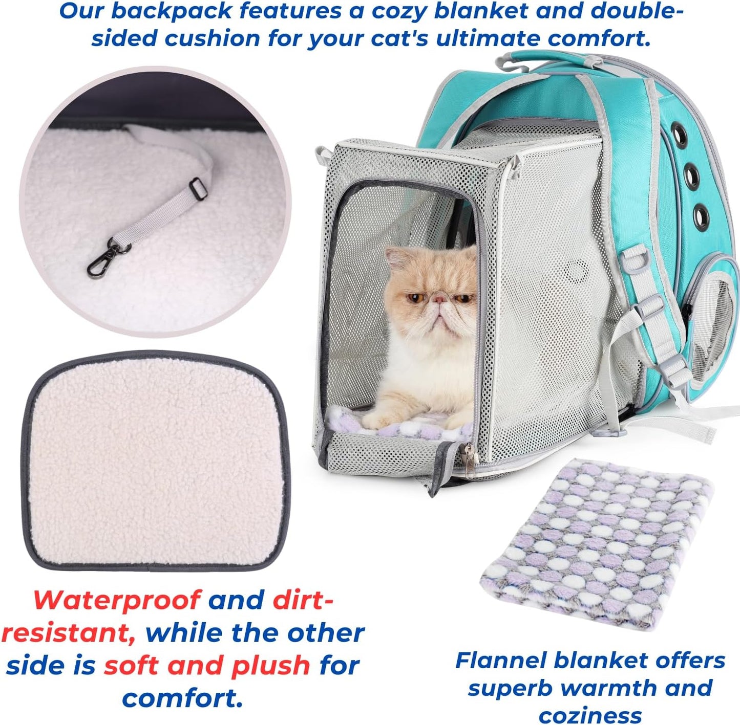 Cat Carrier Backpack, Bubble Dual Expandable Backpack Carrier, Pets and Small Dogs,Airline-Approved, Designed for Travel, Hiking, Walking & Outdoor Use (Dual Expandable-Green)