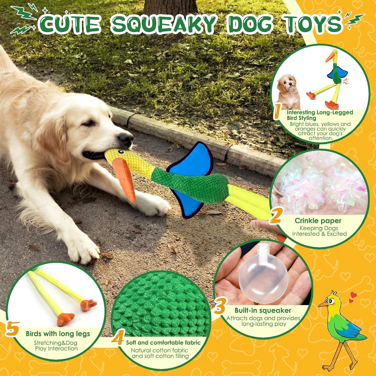 Large Squeaky Dog Toys - Plush Crinkle Dog Toy for Small, Medium, and Large Breeds - Fun for Indoor Puppies and Senior Pups Playing