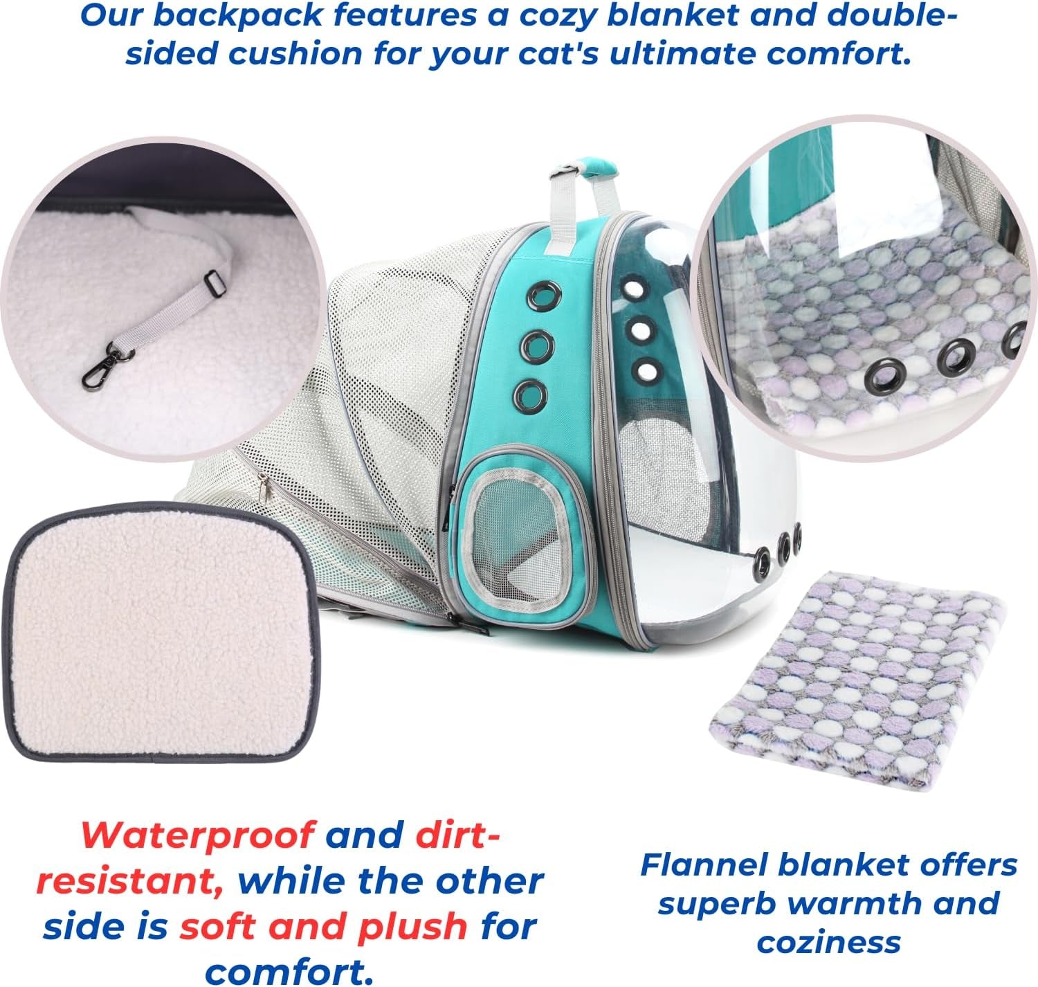 Cat Carrier Backpack, Bubble Expandable Backpack Carrier, Pets and Small Dogs,Airline-Approved, Designed for Travel, Hiking, Walking & Outdoor Use (Back Expandable-Green)