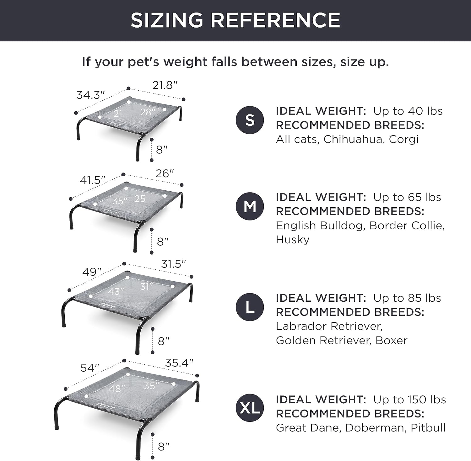 Outdoor Elevated Dog Bed Large Sized Dog, Portable Indoor & Outdoor Cooling Raised Cot Pet Hammock Bed with Skid-Resistant Feet, Frame with Breathable Mesh, Grey, 49 Inches