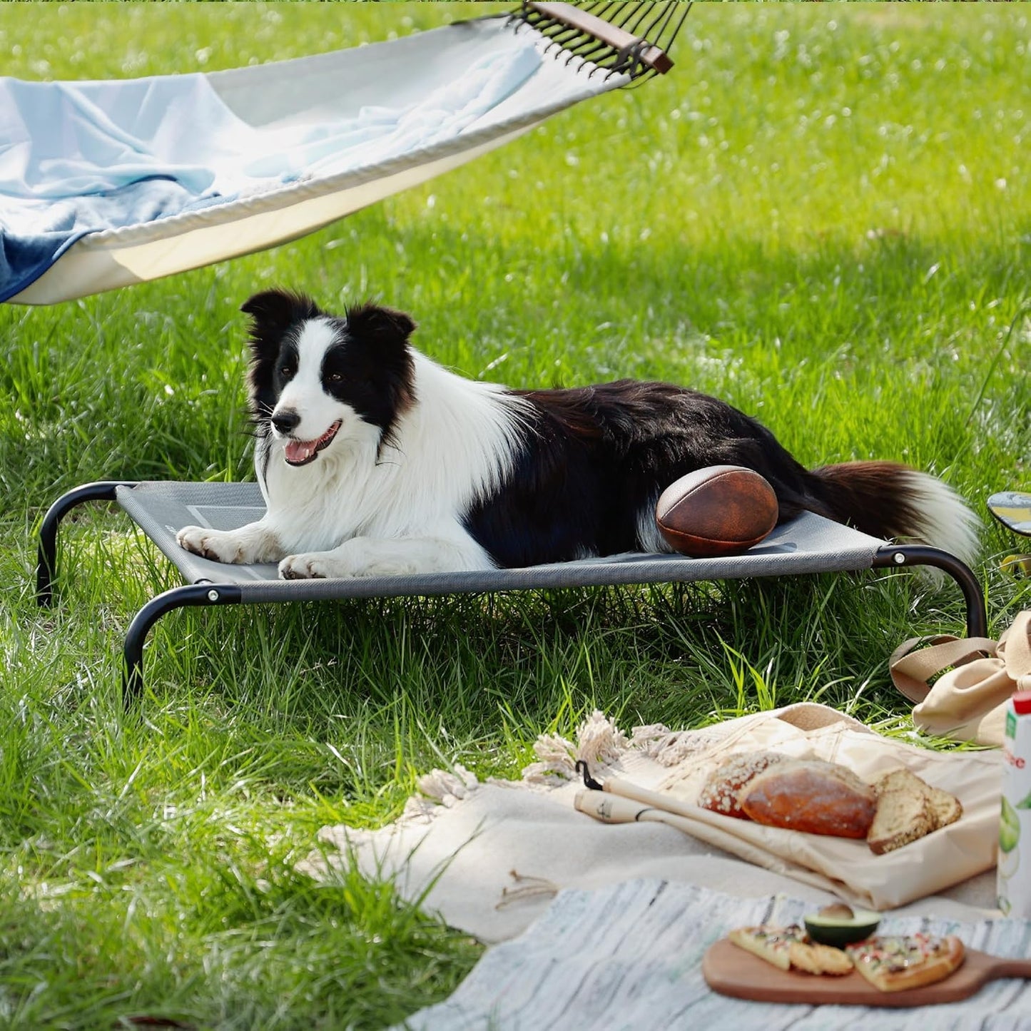 Outdoor Elevated Dog Bed Large Sized Dog, Portable Indoor & Outdoor Cooling Raised Cot Pet Hammock Bed with Skid-Resistant Feet, Frame with Breathable Mesh, Grey, 49 Inches