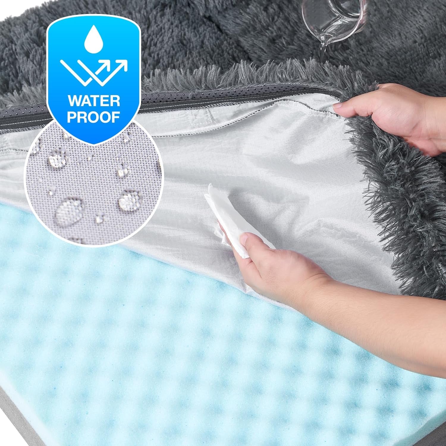 Foldable Human Dog Bed, Orthopedic Memory Foam Human Sized Dog Bed, Waterproof Pet Bed for People, Faux Fur Pet Couch for Adult, Dark Grey, 72"X44"X11"