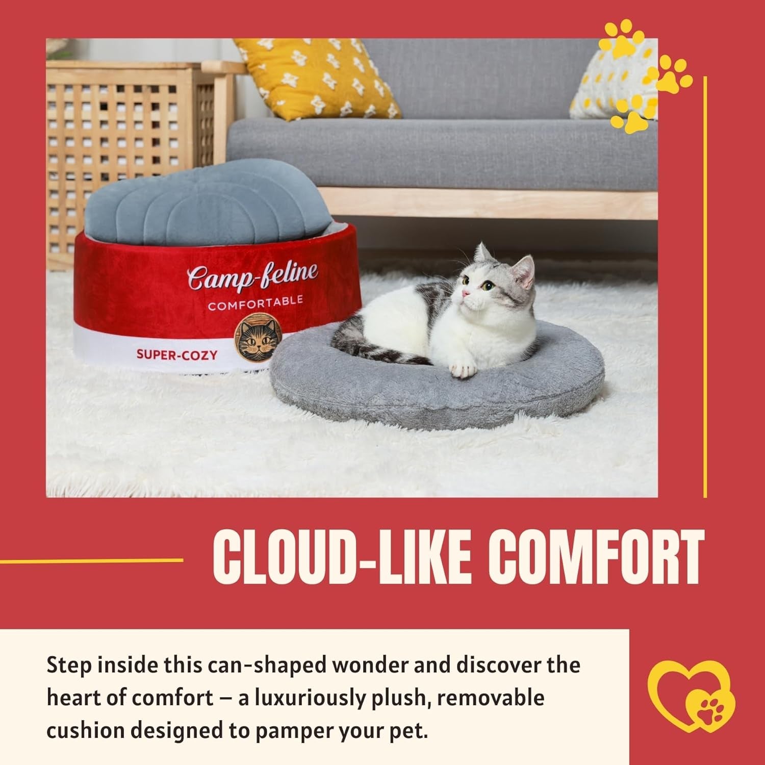 Can-Shaped Cat Bed with Privacy Cover - Comfortable Cushion for Cats & Small Dogs
