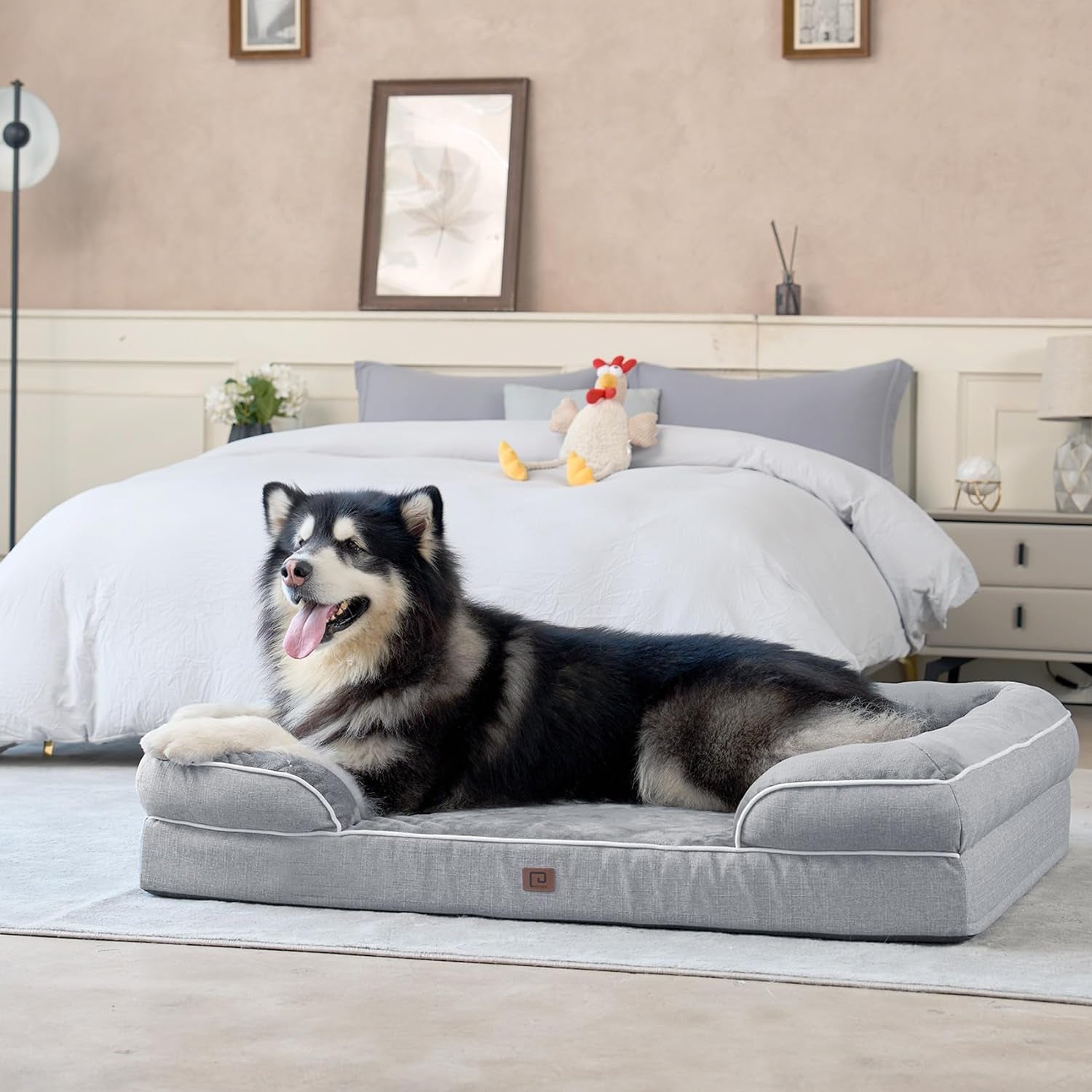 Orthopedic Dog Beds for Extra Large Dogs, Waterproof Memory Foam XXL Pet Bed with Sides, Non-Slip Bottom and Egg-Crate Foam Big Dog Couch Bed with Washable Removable Cover, Grey