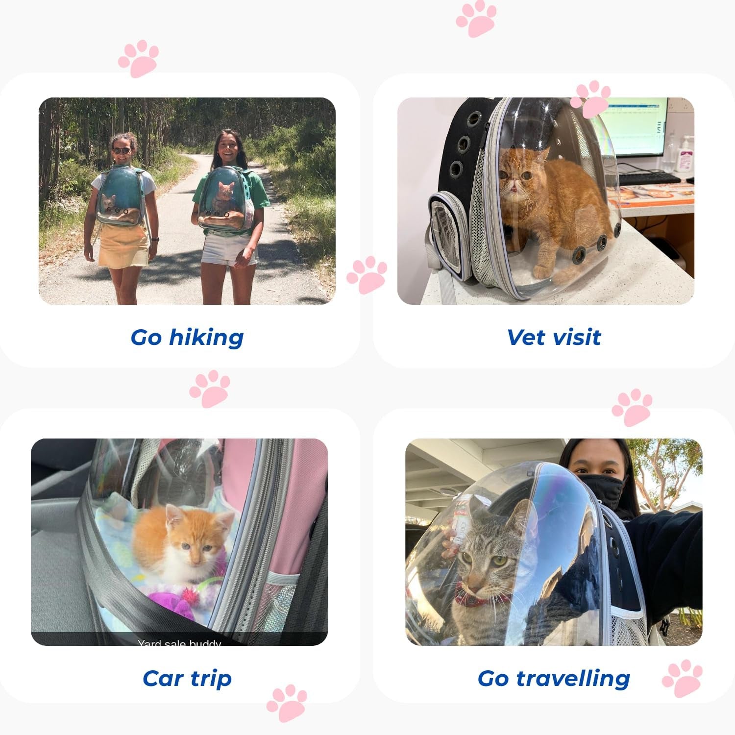 Cat Carrier Backpack, Bubble Expandable Backpack Carrier, Pets and Small Dogs,Airline-Approved, Designed for Travel, Hiking, Walking & Outdoor Use (Front Expandable-Black)