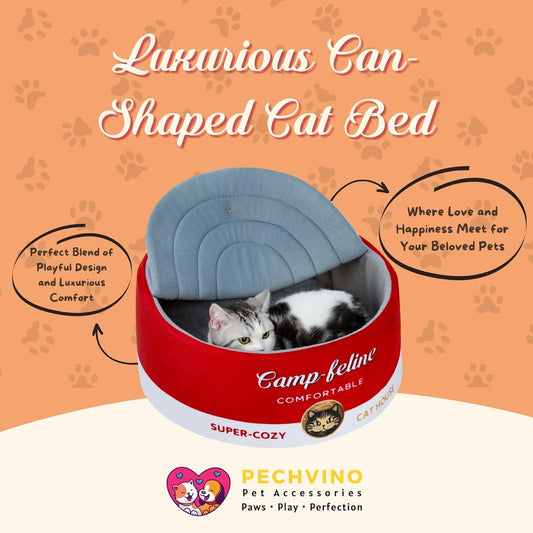 Can-Shaped Cat Bed with Privacy Cover - Comfortable Cushion for Cats & Small Dogs