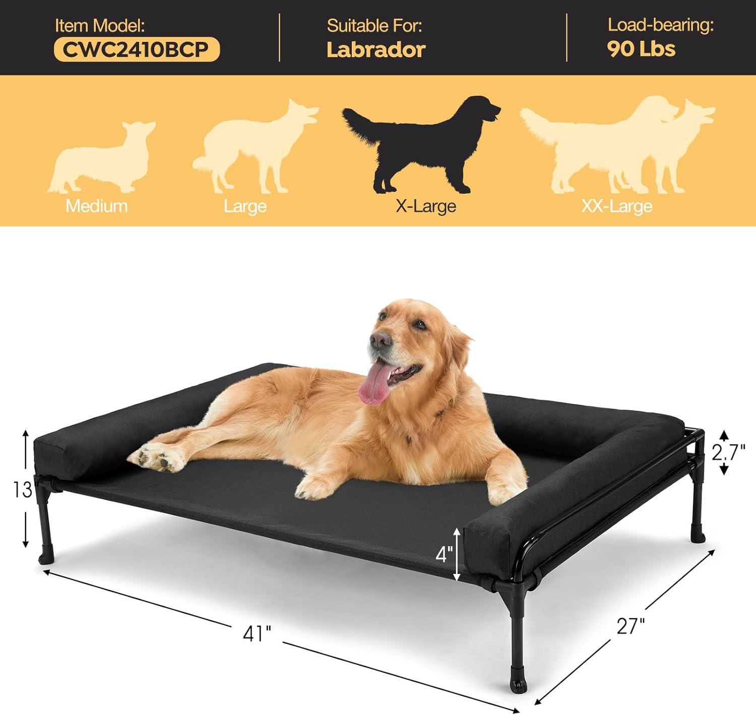 Elevated Raised Dog Bed-Cooling Outdoor for Large Sized Dogs