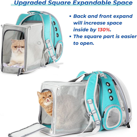Cat Carrier Backpack, Bubble Dual Expandable Backpack Carrier, Pets and Small Dogs,Airline-Approved, Designed for Travel, Hiking, Walking & Outdoor Use (Dual Expandable-Green)