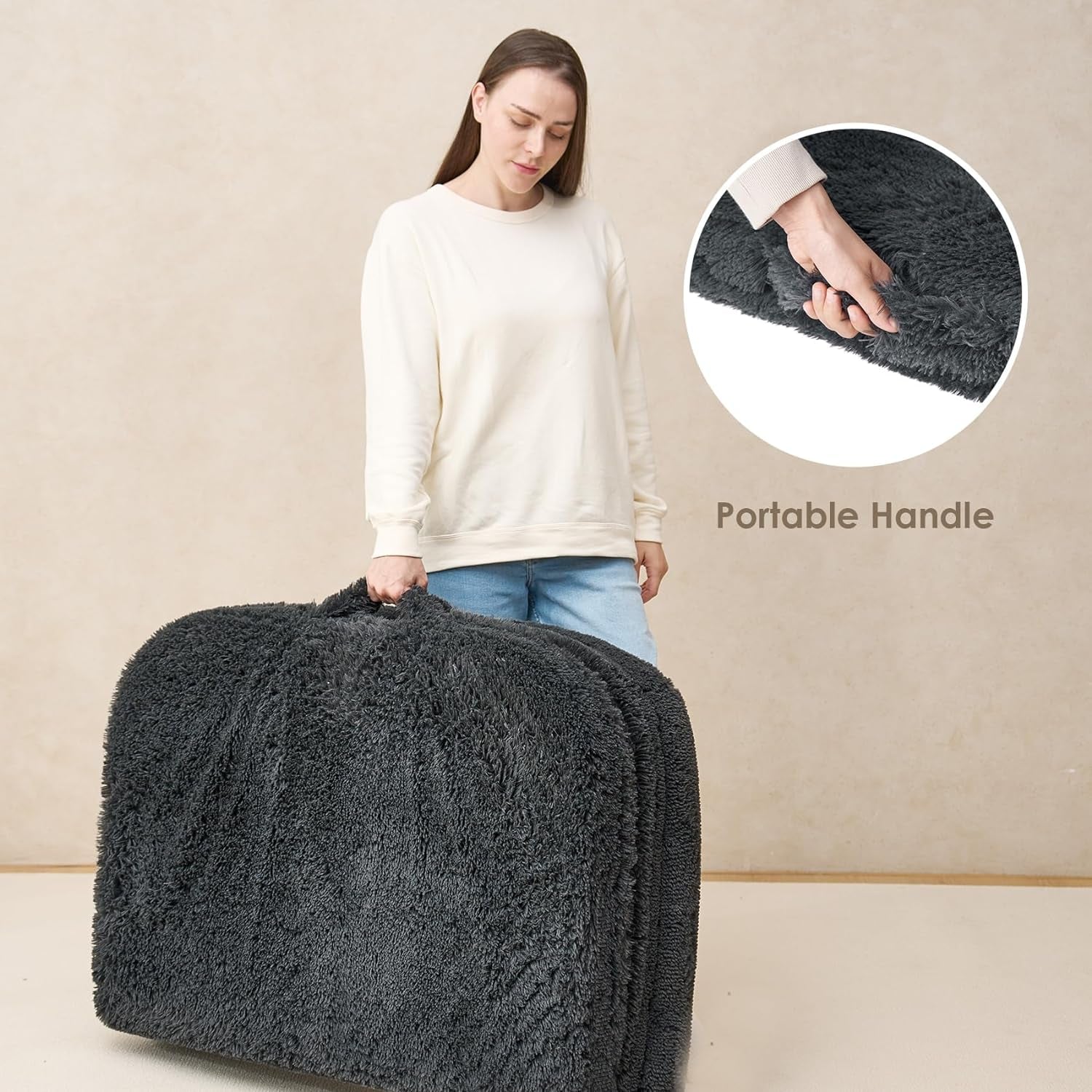 Foldable Human Dog Bed, Orthopedic Memory Foam Human Sized Dog Bed, Waterproof Pet Bed for People, Faux Fur Pet Couch for Adult, Dark Grey, 72"X44"X11"