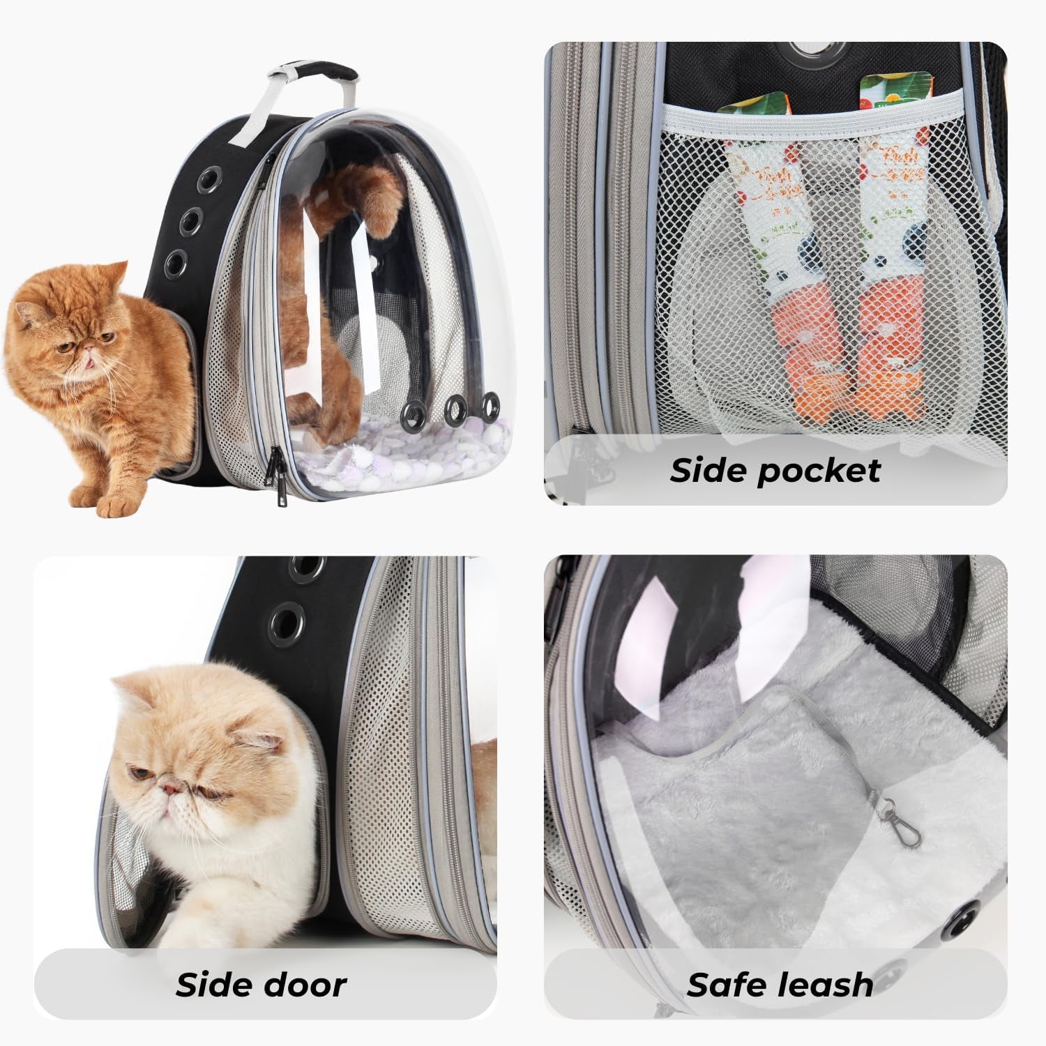 Cat Carrier Backpack, Bubble Expandable Backpack Carrier, Pets and Small Dogs,Airline-Approved, Designed for Travel, Hiking, Walking & Outdoor Use (Front Expandable-Black)