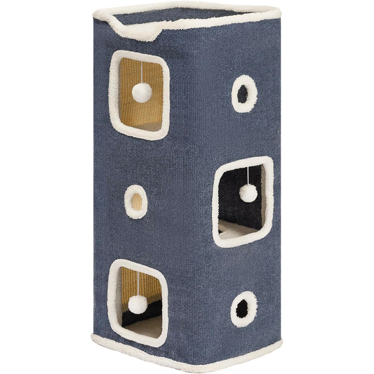 Cozy Cat Castle – 3-Story Bed, Scratch Pad & Toys!