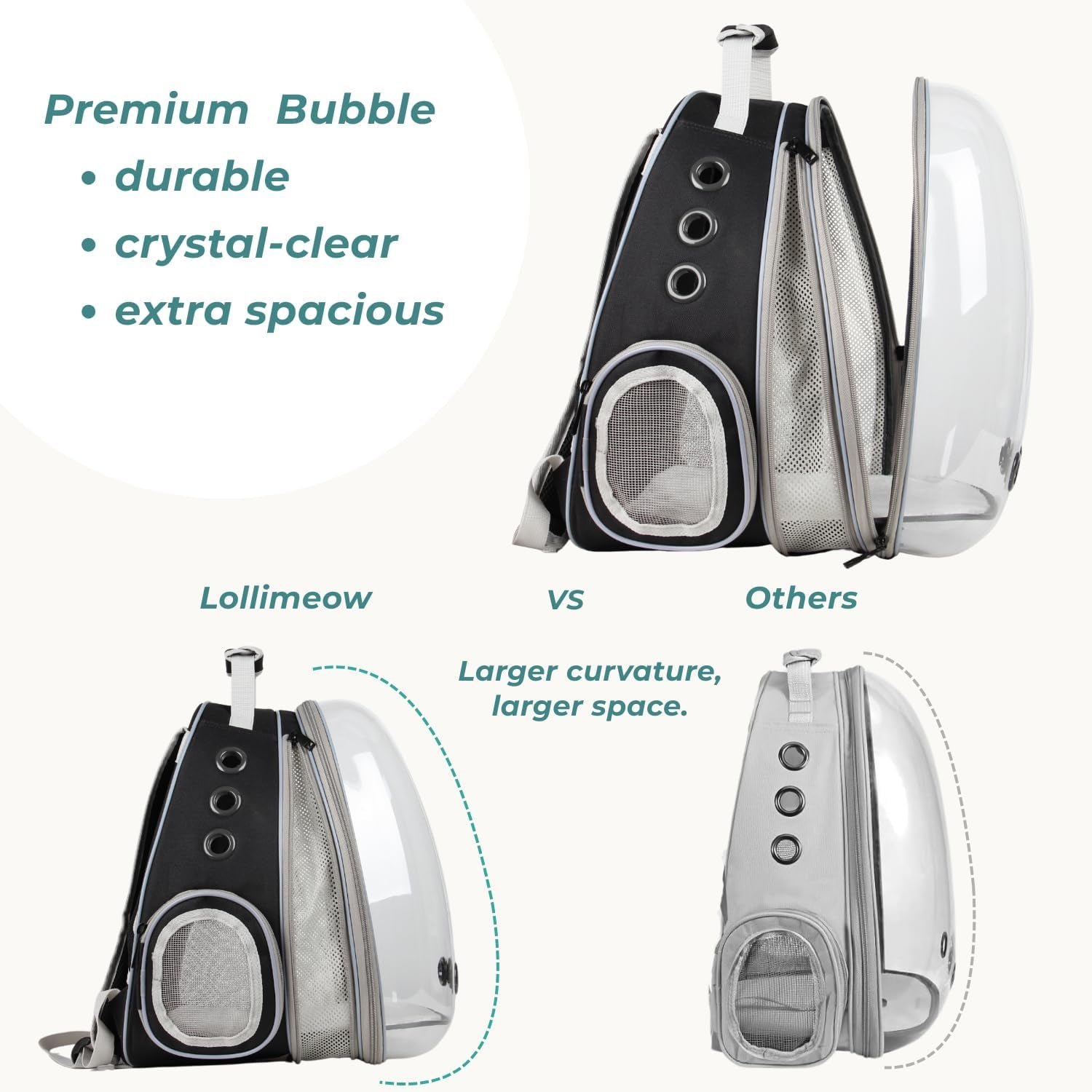 Cat Carrier Backpack, Bubble Expandable Backpack Carrier, Pets and Small Dogs,Airline-Approved, Designed for Travel, Hiking, Walking & Outdoor Use (Front Expandable-Black)