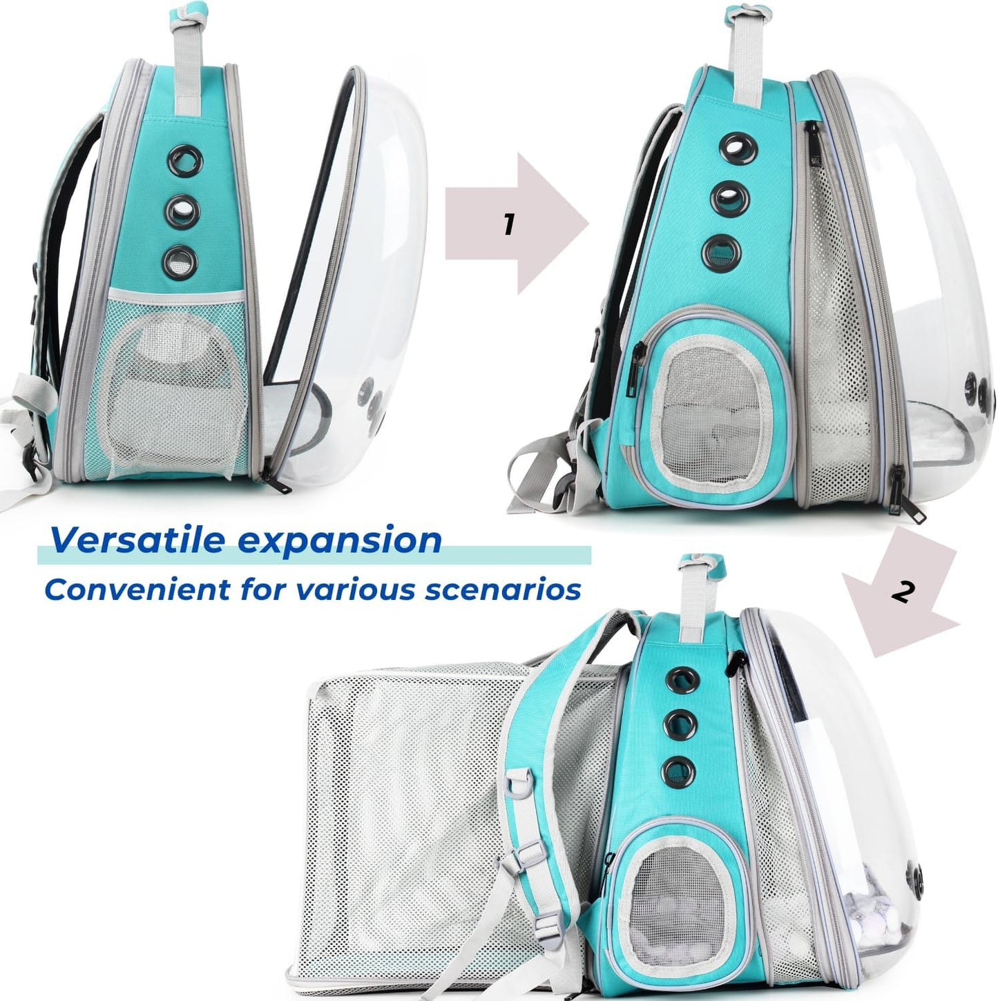 Cat Carrier Backpack, Bubble Dual Expandable Backpack Carrier, Pets and Small Dogs,Airline-Approved, Designed for Travel, Hiking, Walking & Outdoor Use (Dual Expandable-Green)