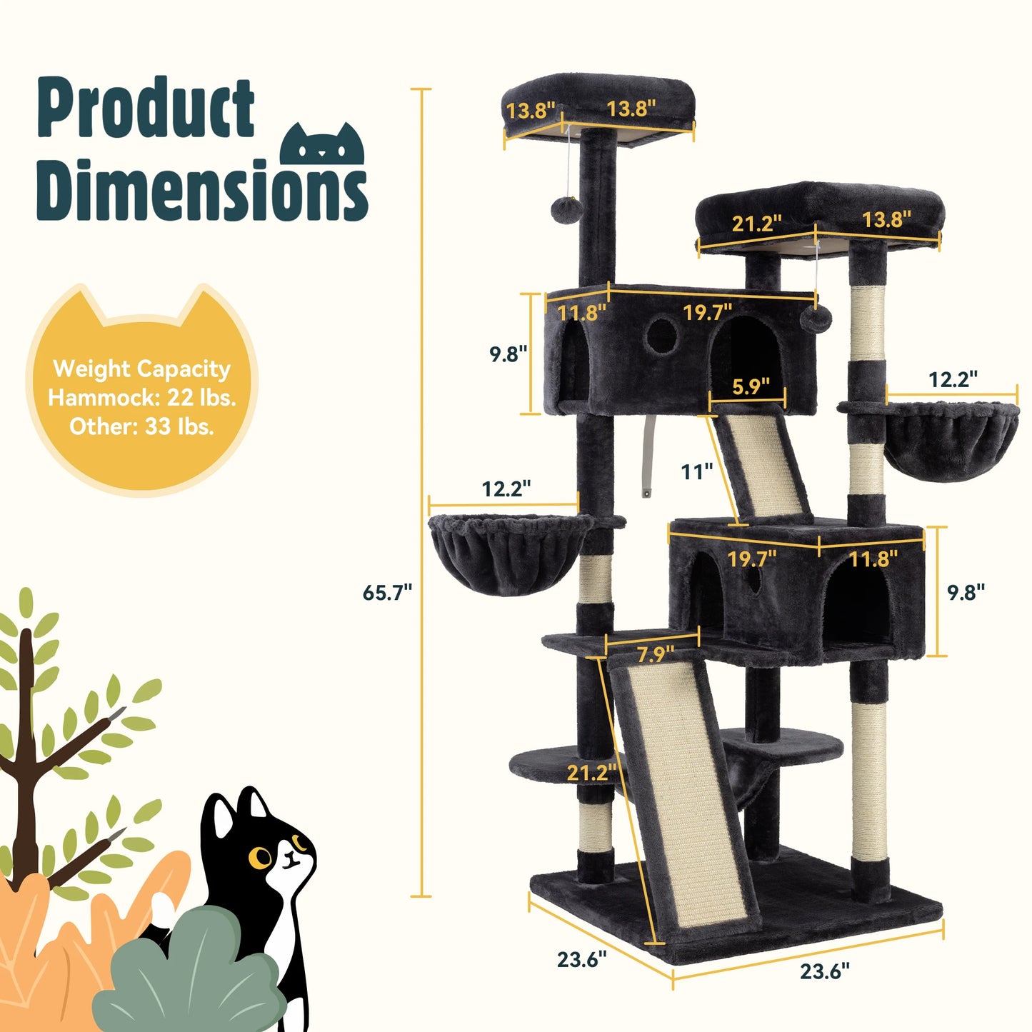 Multi-Level Large Cat Tree Tower with Baskets/Sisal Scratching Post