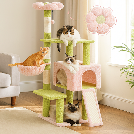 Flower Cat Tree With Scratching Post & Hammock