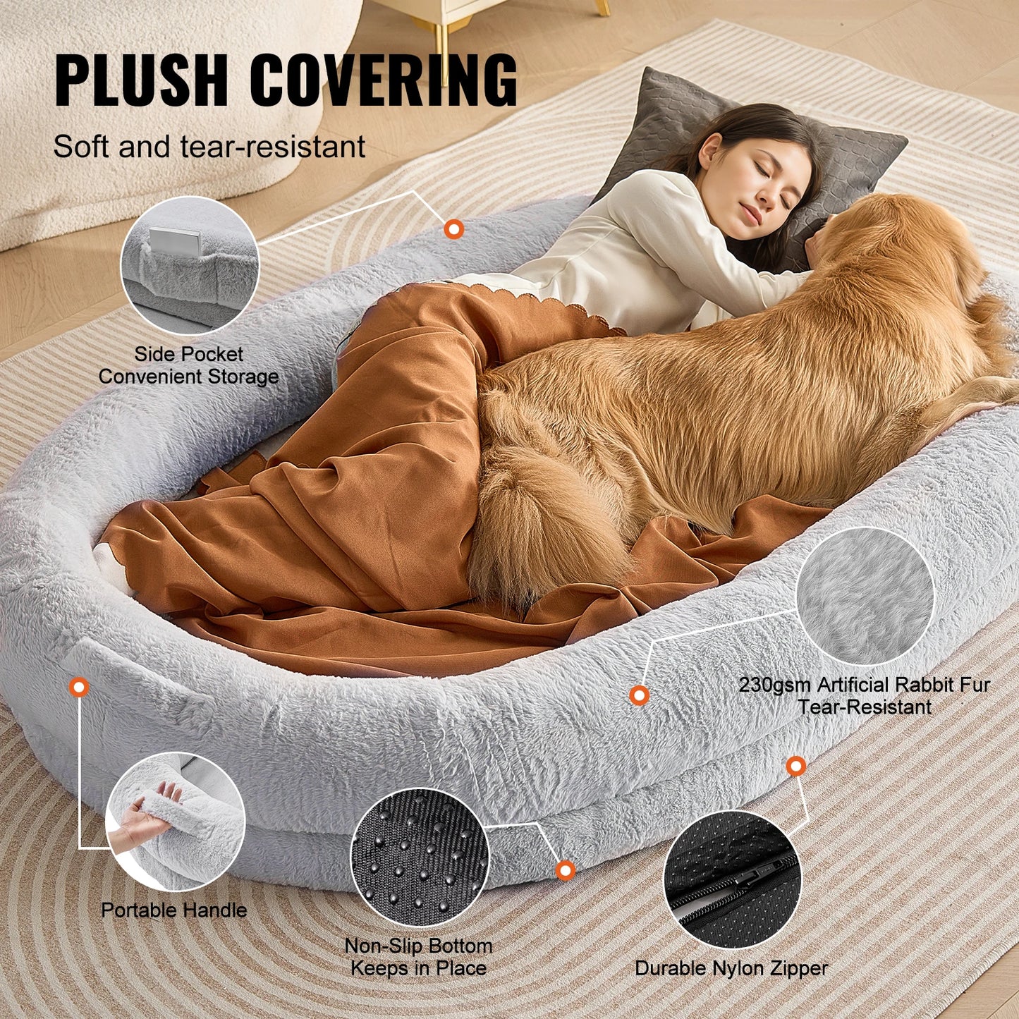 WaggZilla Faux Rabbit Fur Bed for Human & Dogs