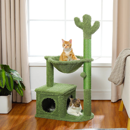Cactus Cat Tree with Lagre Condo, Hammock, Dangling Ball