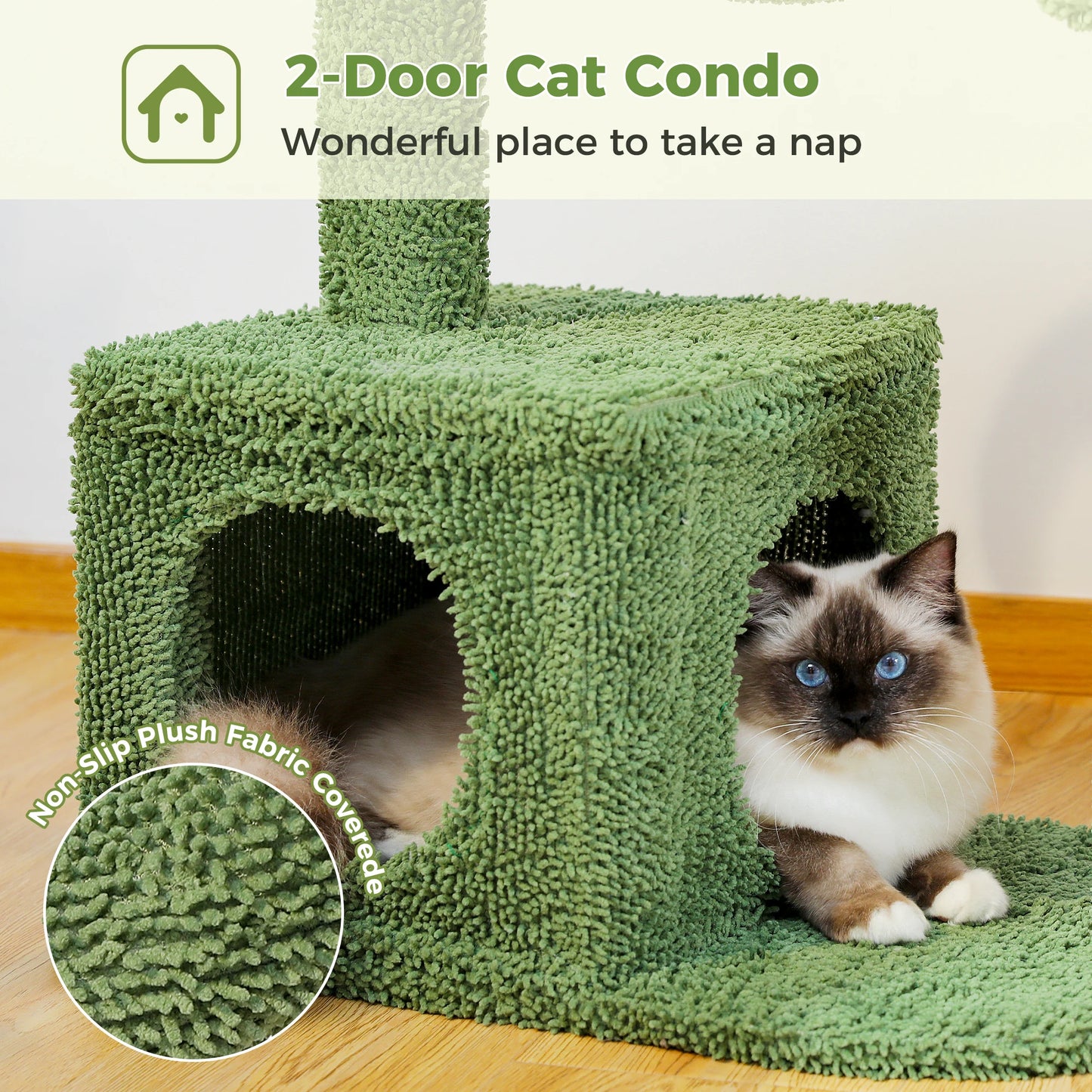 Cactus Cat Tree with Lagre Condo, Hammock, Dangling Ball