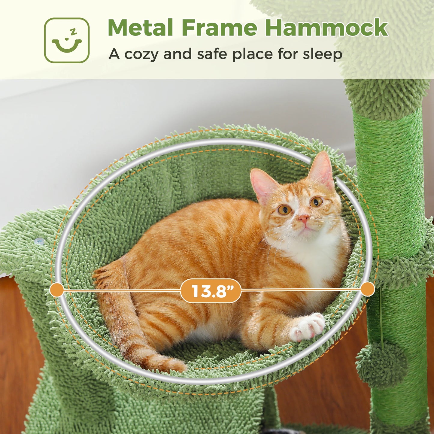 Cactus Cat Tree with Lagre Condo, Hammock, Dangling Ball