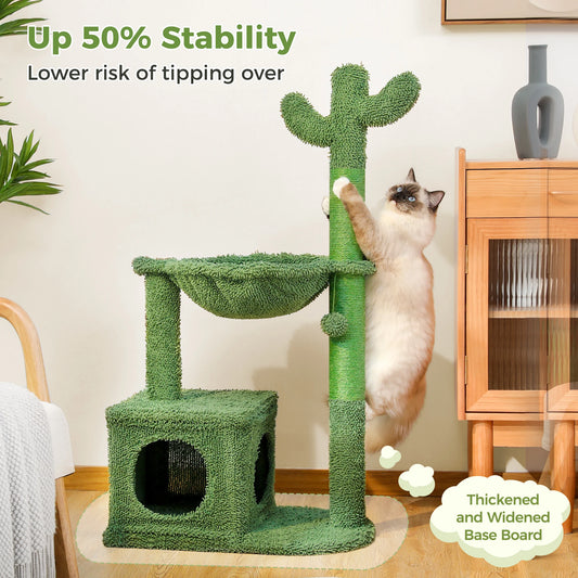 Cactus Cat Tree with Lagre Condo, Hammock, Dangling Ball
