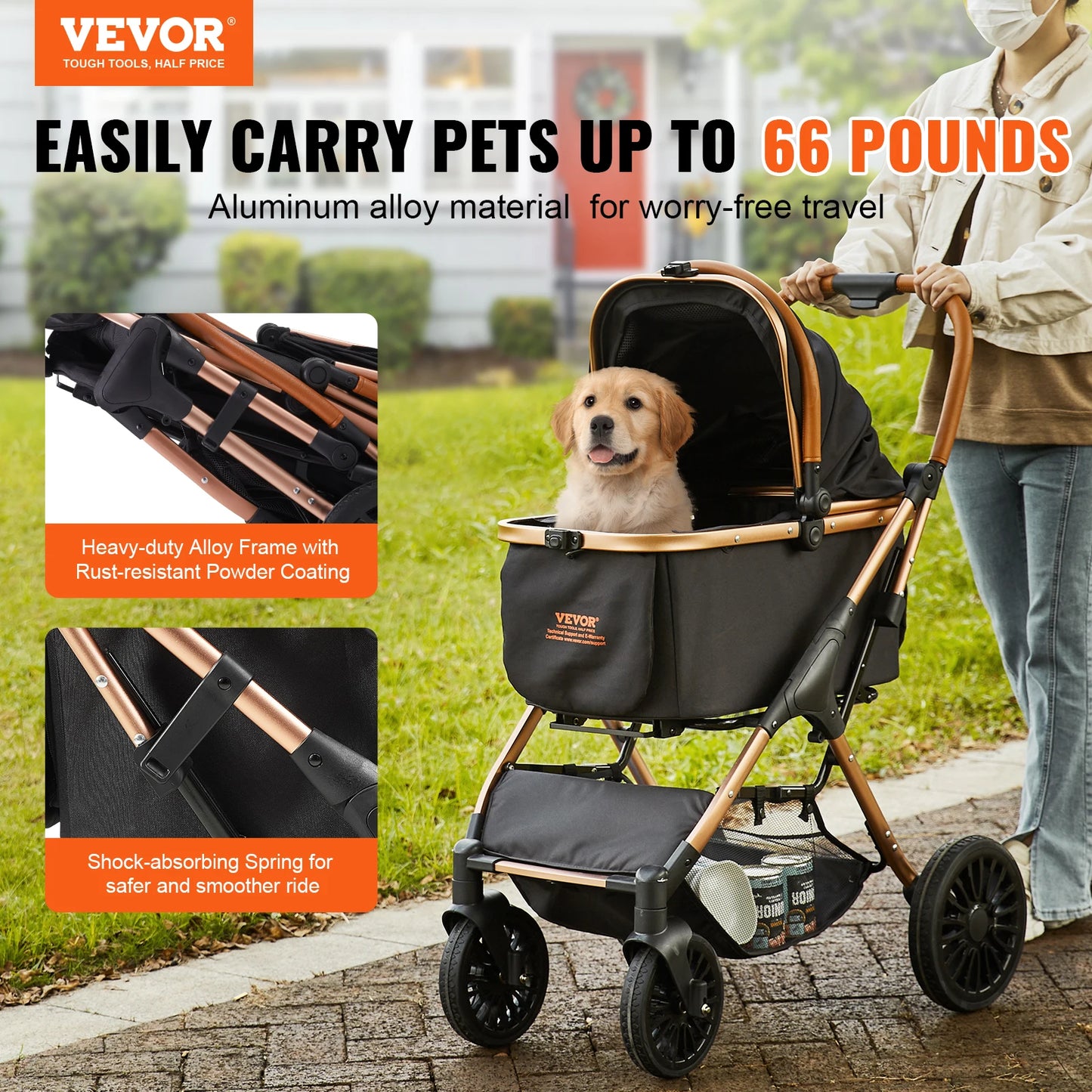 WiggZilla Pet Stroller with Brakes | Foldable Up To 66 lbs