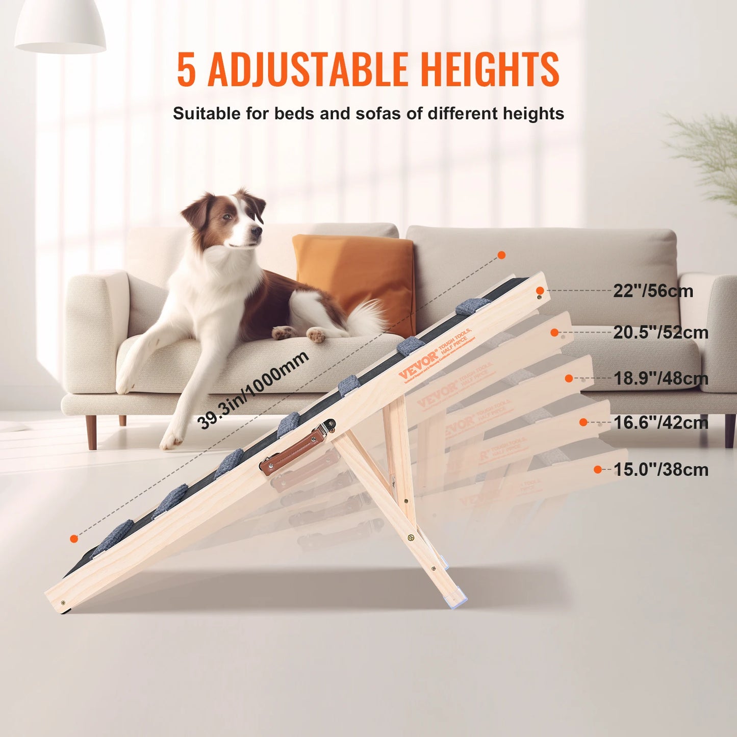 Adjustable Wooden Pet Ramp for Small Dogs & Cats