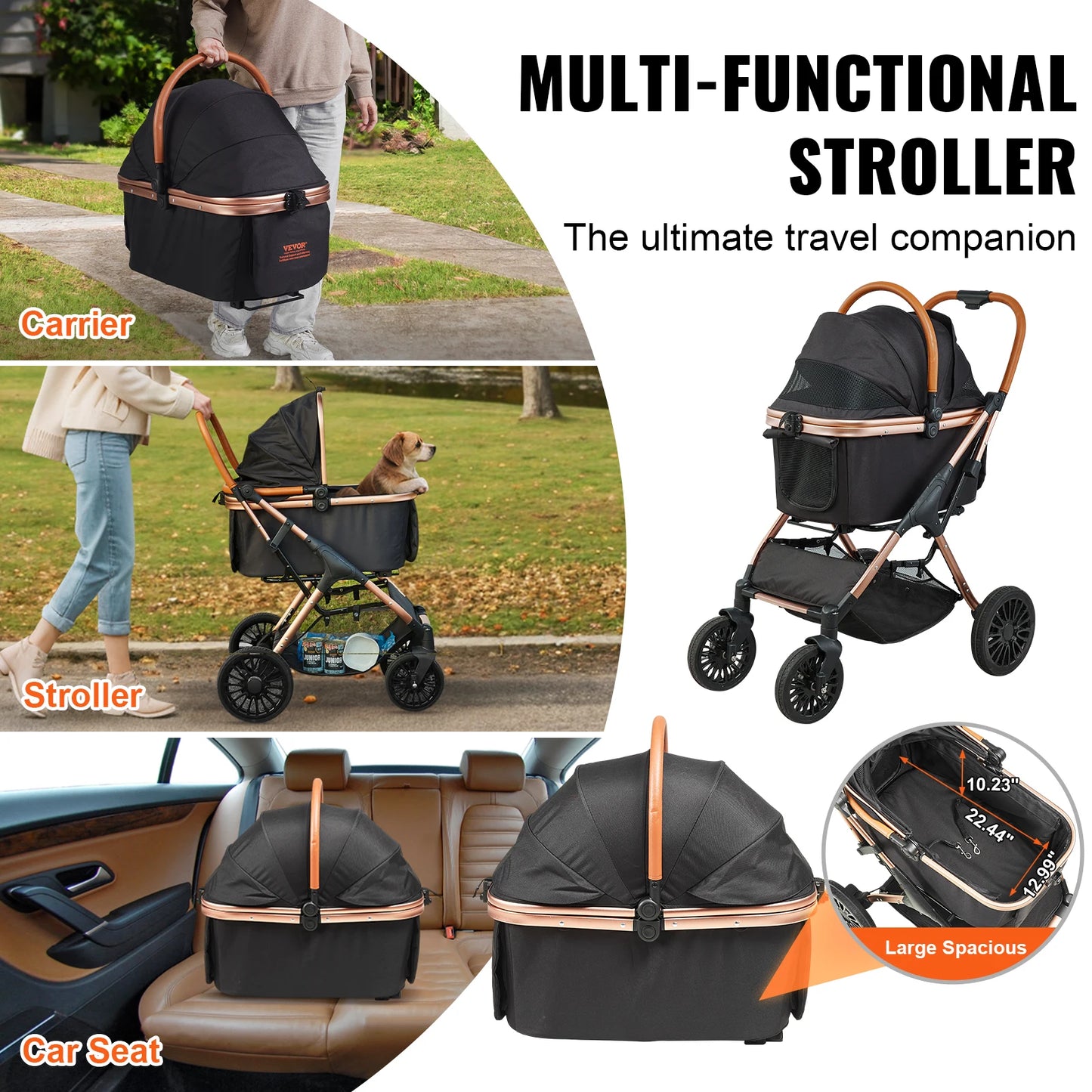 WiggZilla Pet Stroller with Brakes | Foldable Up To 66 lbs
