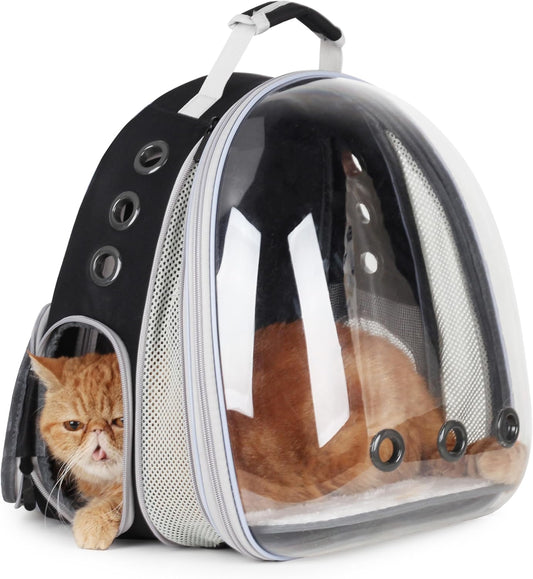 Cat Carrier Backpack, Bubble Expandable Backpack Carrier, Pets and Small Dogs,Airline-Approved, Designed for Travel, Hiking, Walking & Outdoor Use (Front Expandable-Black)