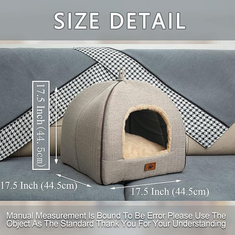 Cat Bed - Cat Cave House Tent with Washable Cushioned Pillow, Soft Kitten Beds, Pet Furniture (Large, Beige)