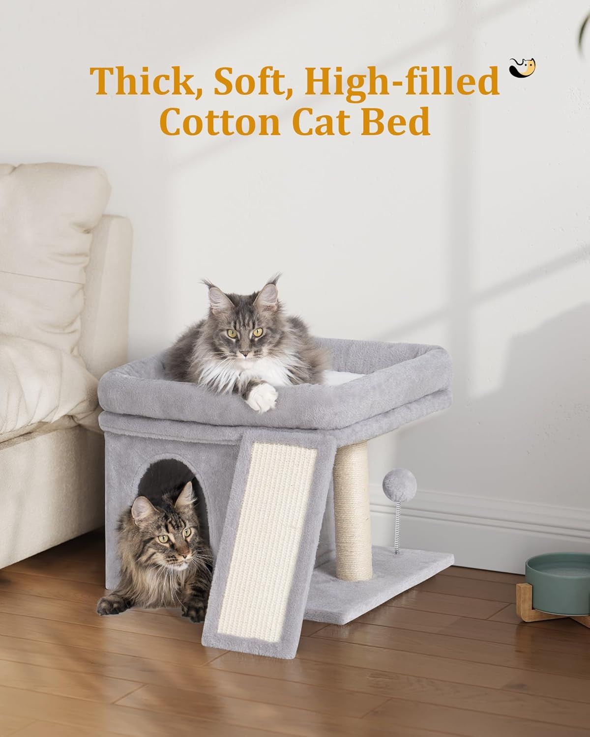 14In Cat Tree Tower with 20 * 16.5In Perch Bed and Washable Top for Large Adult Cats, Condo and Scratching Post for Indoor Kitten Pet, Light Gray