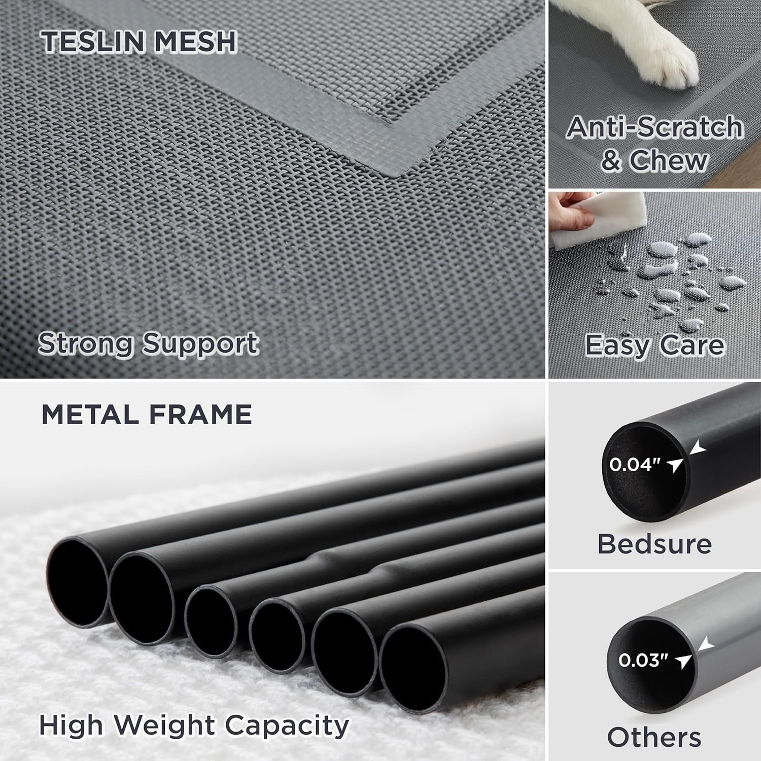 Outdoor Elevated Dog Bed Large Sized Dog, Portable Indoor & Outdoor Cooling Raised Cot Pet Hammock Bed with Skid-Resistant Feet, Frame with Breathable Mesh, Grey, 49 Inches