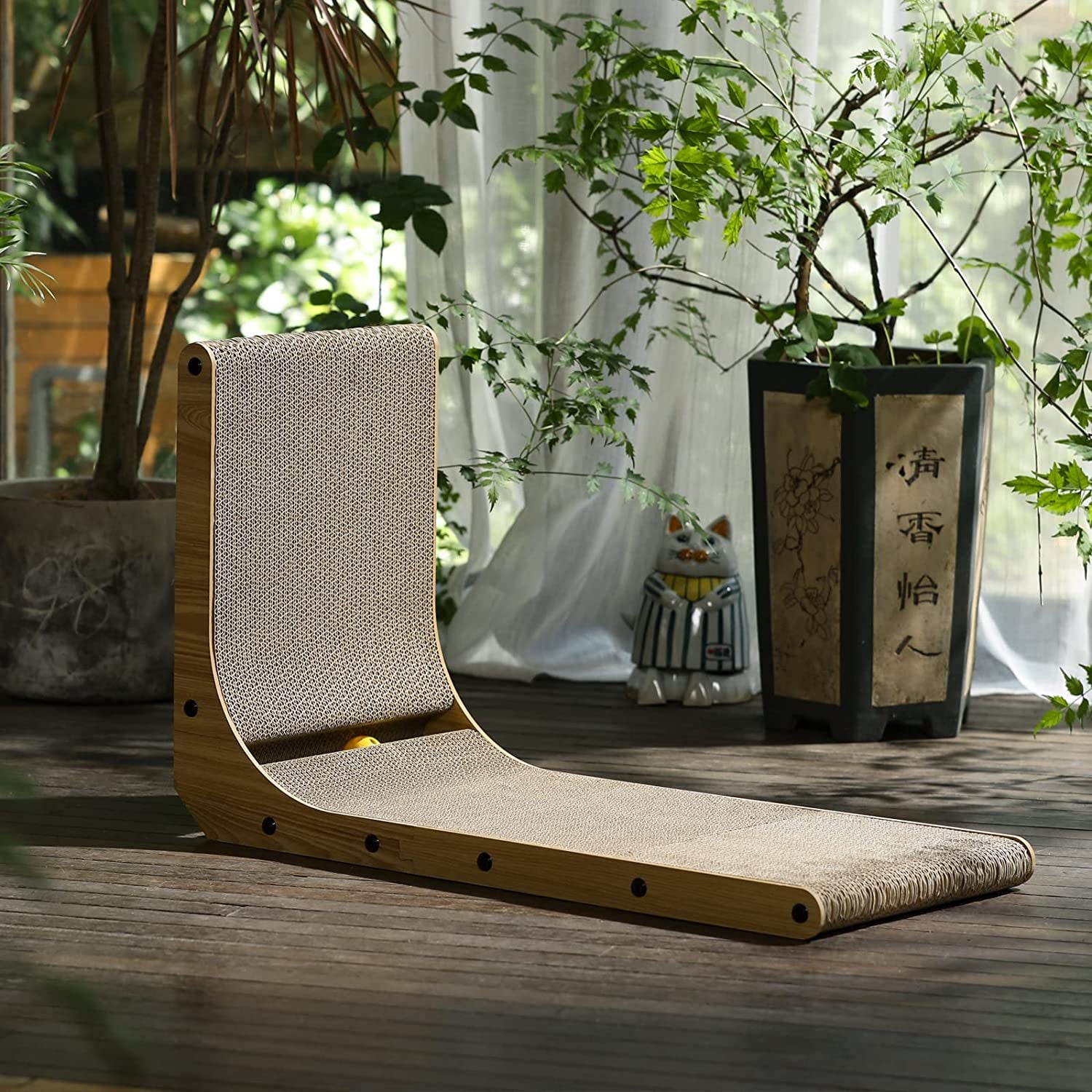 Cat Scratcher, 26.8 Inch L Shape Cat Scratch Pad Wall Mounted, Cat Scratching Cardboard with Ball Toy for Indoor Cats, Large Size