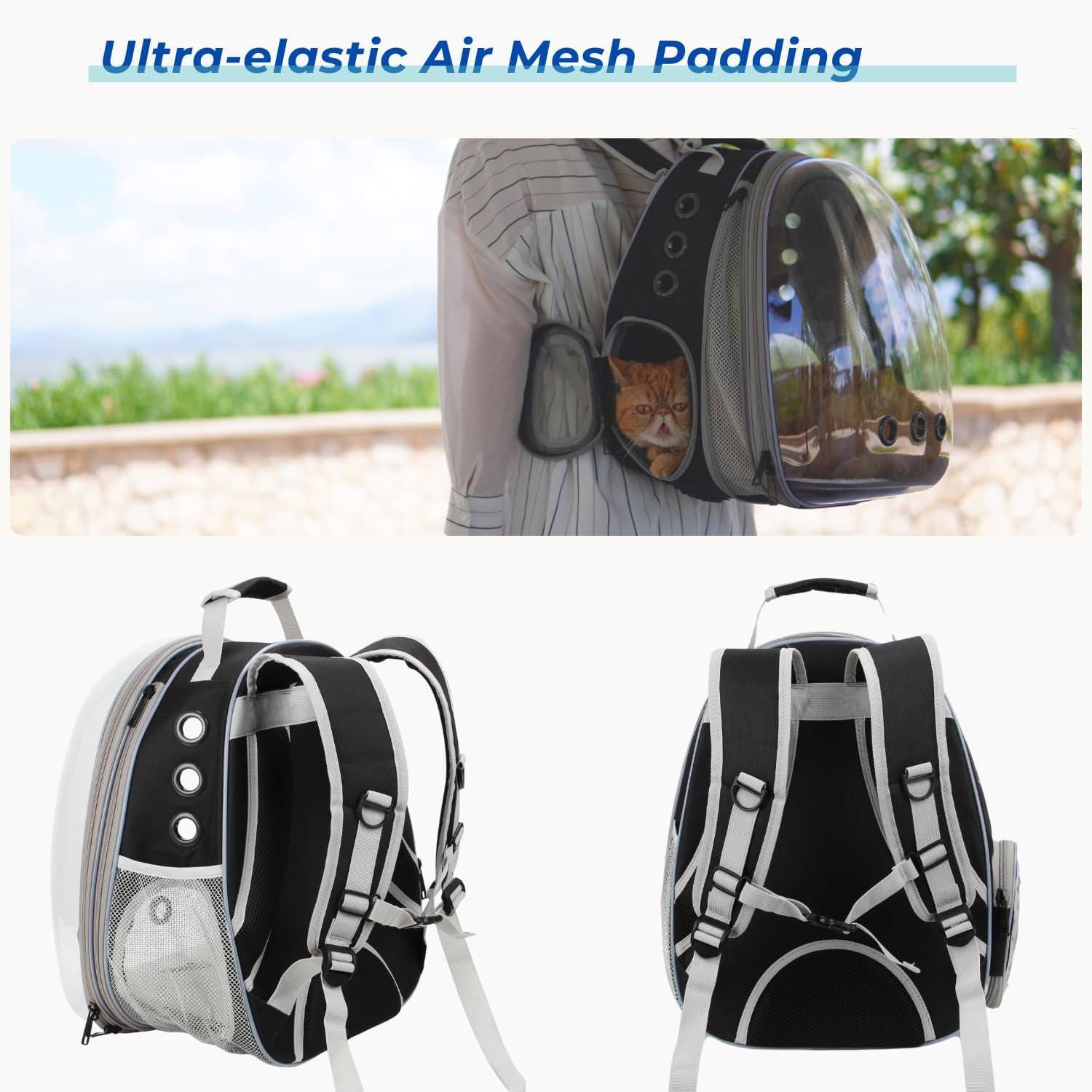 Cat Carrier Backpack, Bubble Expandable Backpack Carrier, Pets and Small Dogs,Airline-Approved, Designed for Travel, Hiking, Walking & Outdoor Use (Front Expandable-Black)