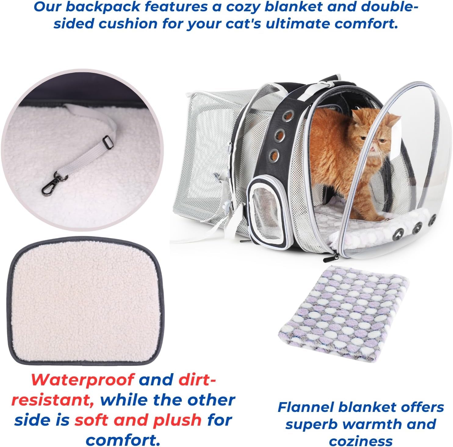 Cat Carrier Backpack, Bubble Dual Expandable Backpack Carrier, Pets and Small Dogs,Airline-Approved, Designed for Travel, Hiking, Walking & Outdoor Use (Dual Expandable-Black)