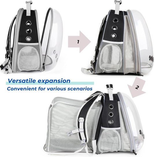 Cat Carrier Backpack, Bubble Dual Expandable Backpack Carrier, Pets and Small Dogs,Airline-Approved, Designed for Travel, Hiking, Walking & Outdoor Use (Dual Expandable-Black)