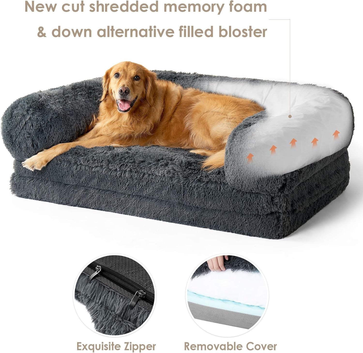 Foldable Human Dog Bed, Orthopedic Memory Foam Human Sized Dog Bed, Waterproof Pet Bed for People, Faux Fur Pet Couch for Adult, Dark Grey, 72"X44"X11"