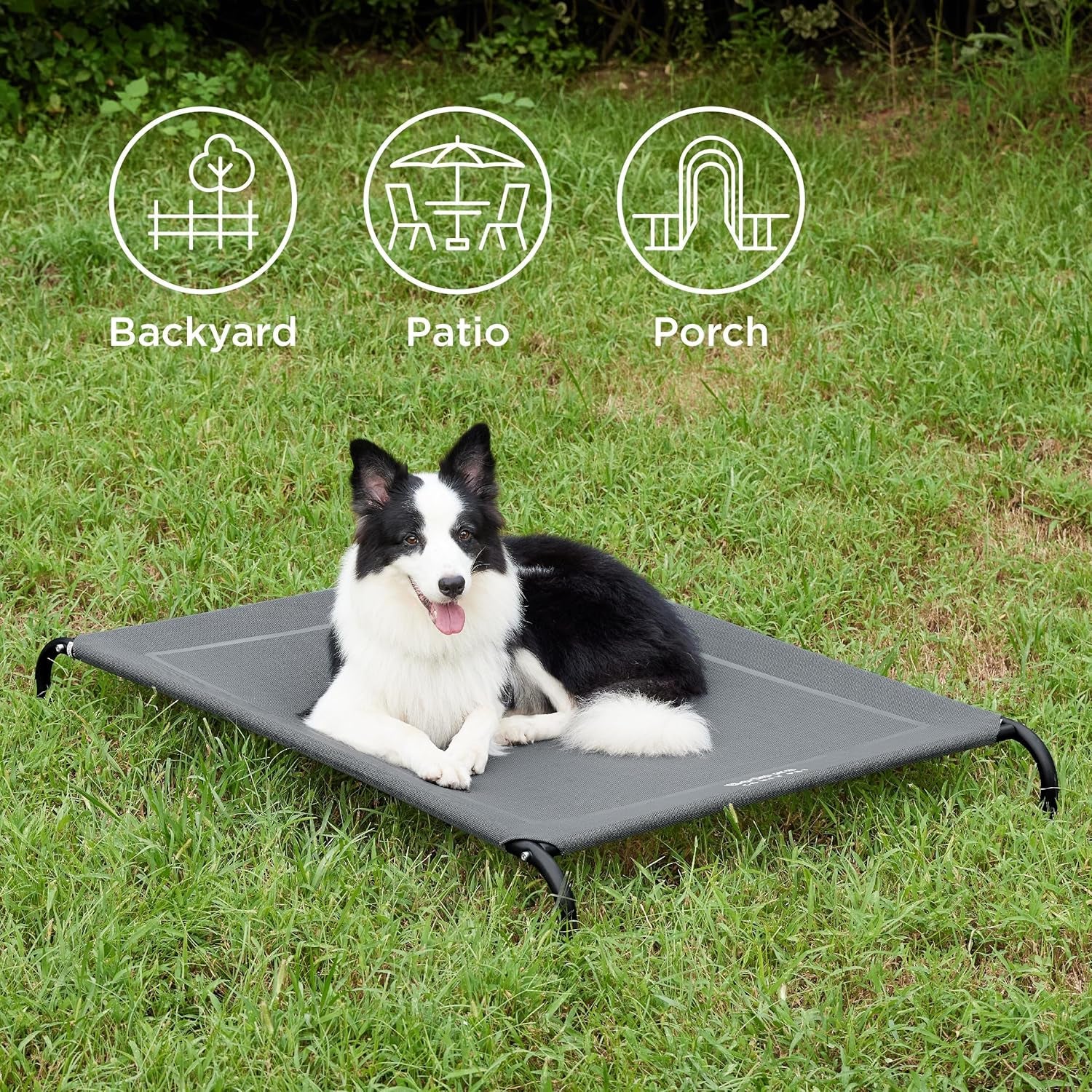 Outdoor Elevated Dog Bed Large Sized Dog, Portable Indoor & Outdoor Cooling Raised Cot Pet Hammock Bed with Skid-Resistant Feet, Frame with Breathable Mesh, Grey, 49 Inches