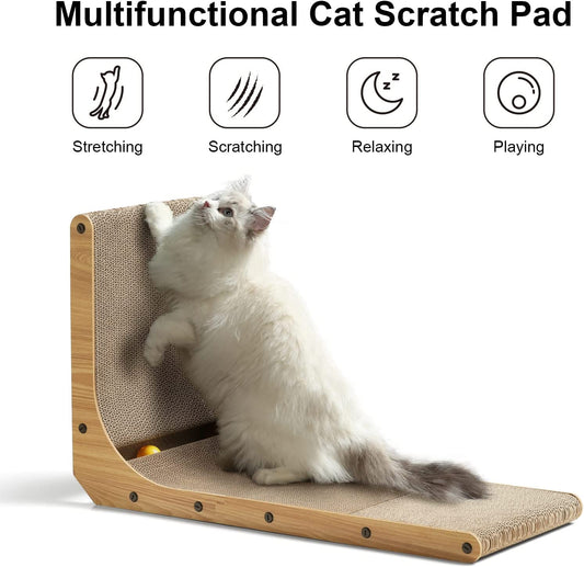 Cat Scratcher, 26.8 Inch L Shape Cat Scratch Pad Wall Mounted, Cat Scratching Cardboard with Ball Toy for Indoor Cats, Large Size