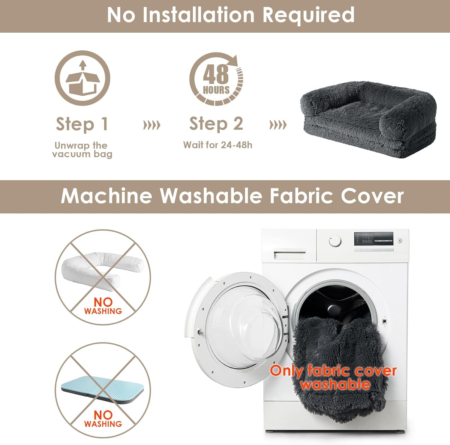 Foldable Human Dog Bed, Orthopedic Memory Foam Human Sized Dog Bed, Waterproof Pet Bed for People, Faux Fur Pet Couch for Adult, Dark Grey, 72"X44"X11"