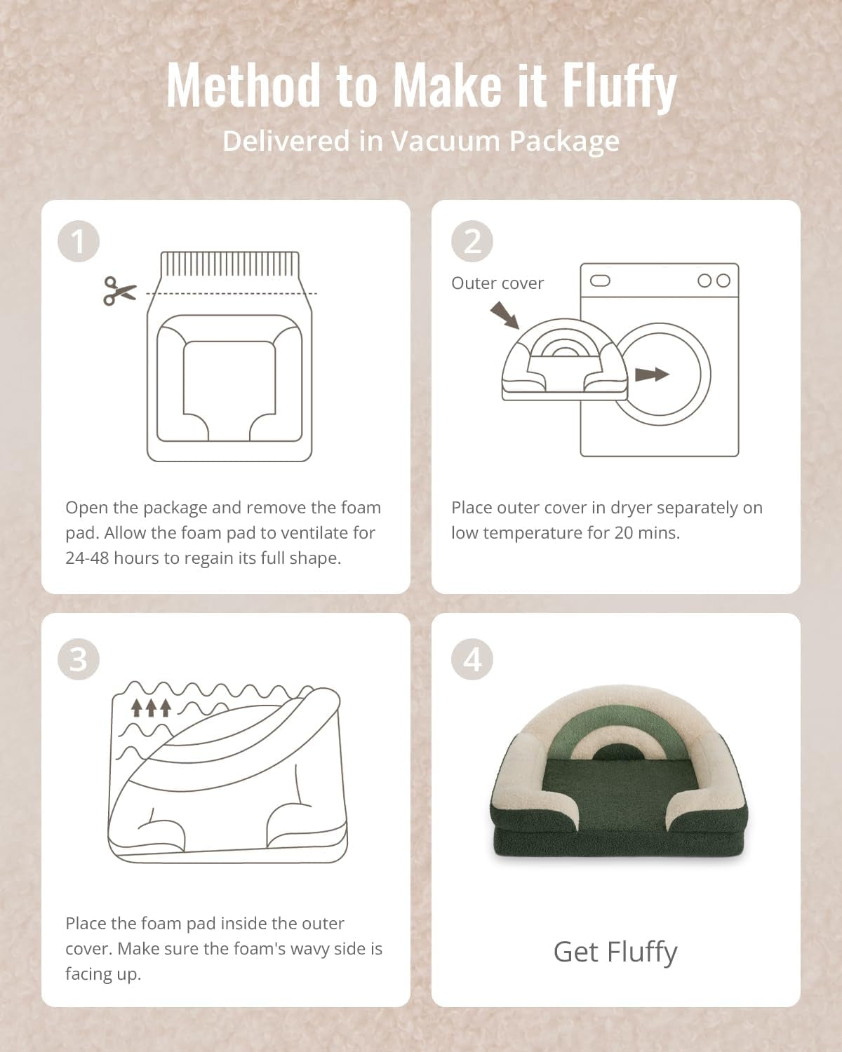 Foam Dog Bed Medium Size, Pet Sofa with Washable Cover and Waterproof Liner, Soft Teddy Plush with Rainbow Design (Green)