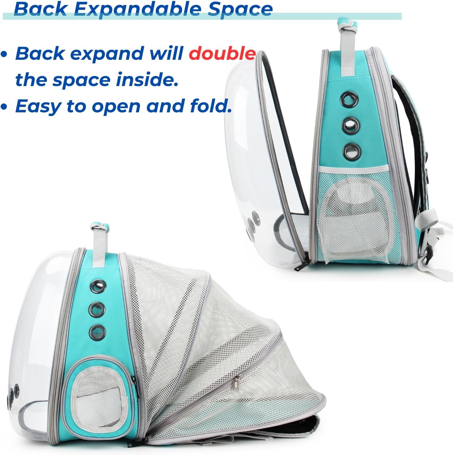 Cat Carrier Backpack, Bubble Expandable Backpack Carrier, Pets and Small Dogs,Airline-Approved, Designed for Travel, Hiking, Walking & Outdoor Use (Back Expandable-Green)