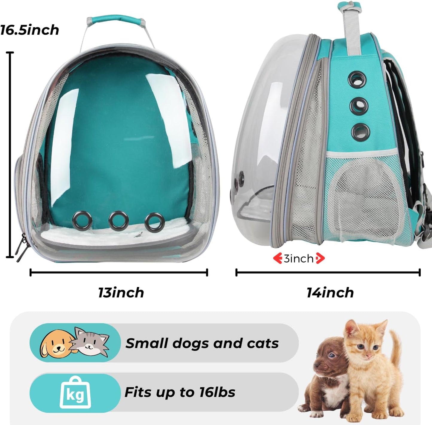 Cat Carrier Backpack, Bubble Expandable Backpack Carrier, Pets and Small Dogs,Airline-Approved, Designed for Travel, Hiking, Walking & Outdoor Use (Front Expandable-Green)