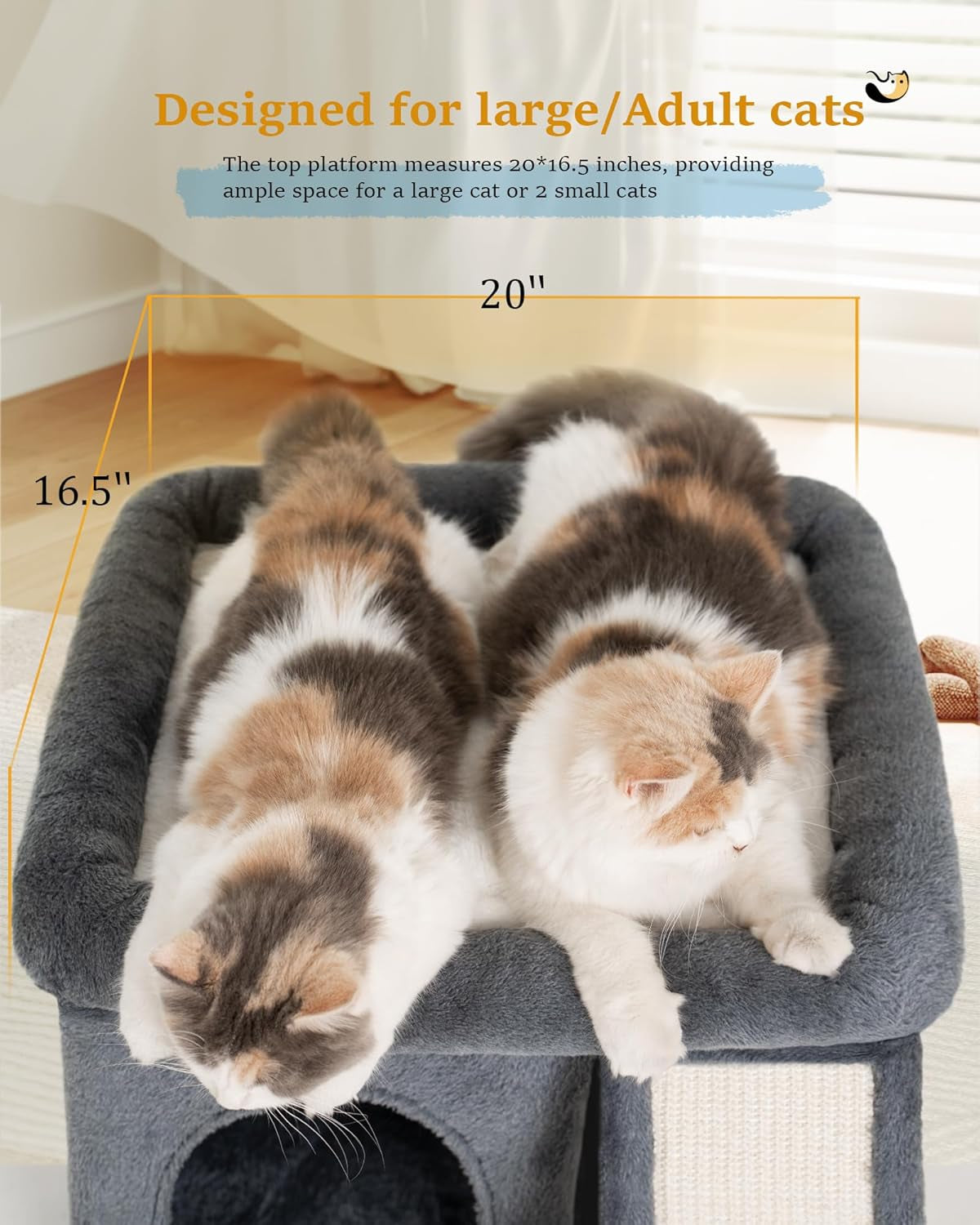 14‘’ Cat Tree Tower with Scratching Post, 20 * 16.5In Perch Bed for Large Adult Cats, Condo Cave for Indoor Small Medium Kittens, Dark Gray