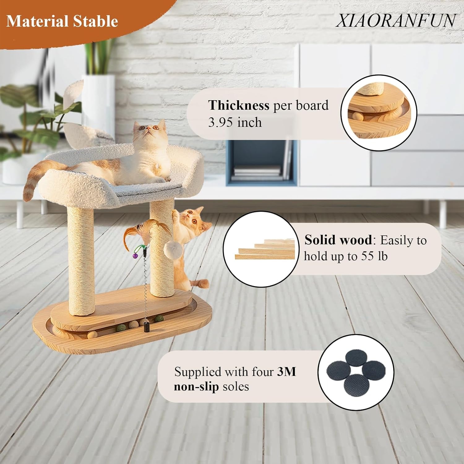 5-In-1 Small Wooden Cat Tree Tower,16.34" Lx11.81 Wx16.54 H,Natural Sisal Cat Scratching Post with Bed for Indoor Cats,Interactive Cat Feather Toy,Ball Track Toy for Kittens and Cats,White