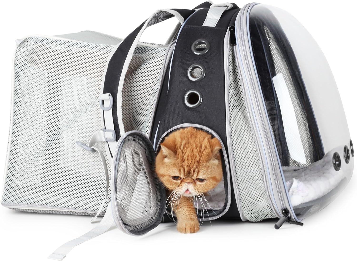Cat Carrier Backpack, Bubble Dual Expandable Backpack Carrier, Pets and Small Dogs,Airline-Approved, Designed for Travel, Hiking, Walking & Outdoor Use (Dual Expandable-Black)