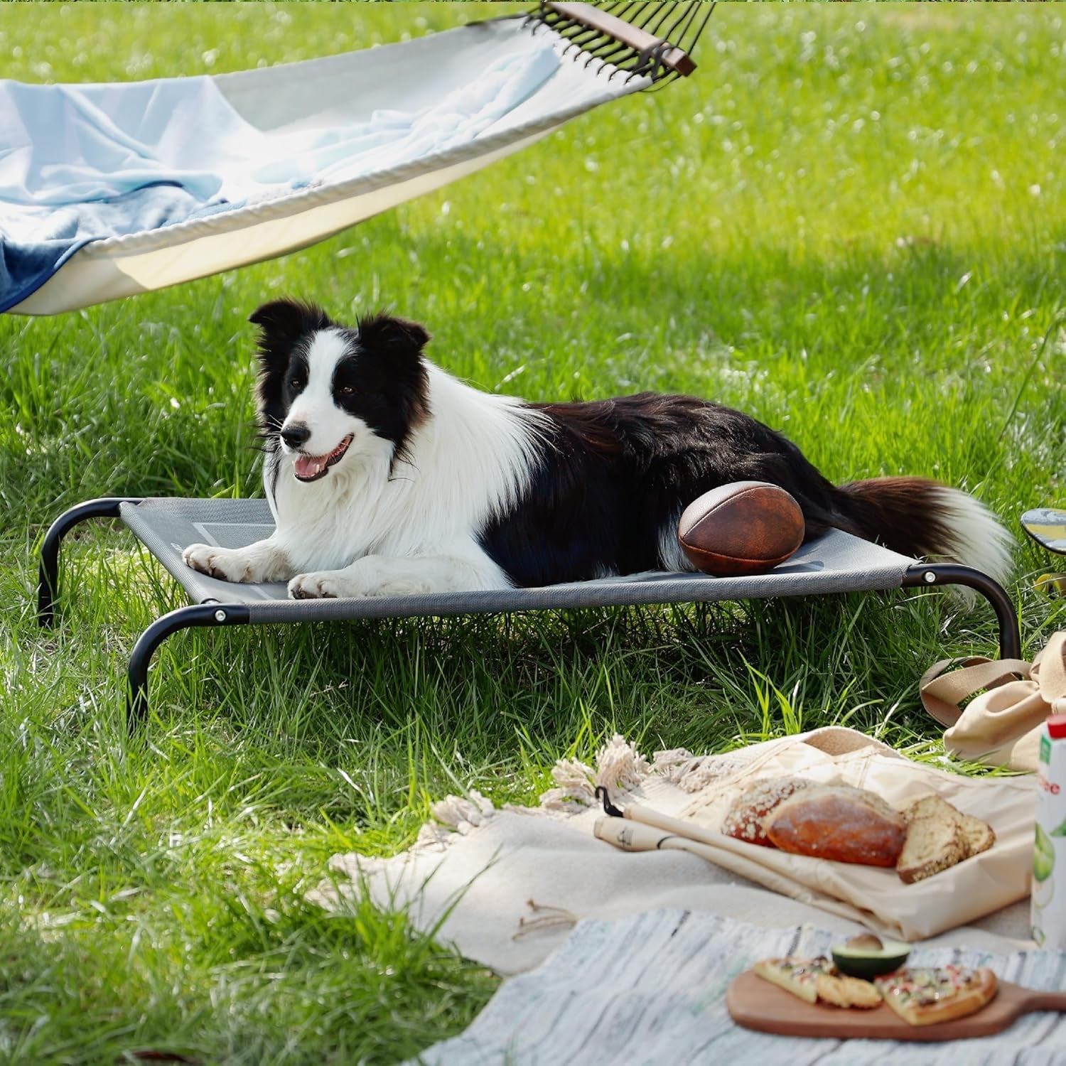 Outdoor Elevated Dog Bed Large Sized Dog, Portable Indoor & Outdoor Cooling Raised Cot Pet Hammock Bed with Skid-Resistant Feet, Frame with Breathable Mesh, Grey, 49 Inches